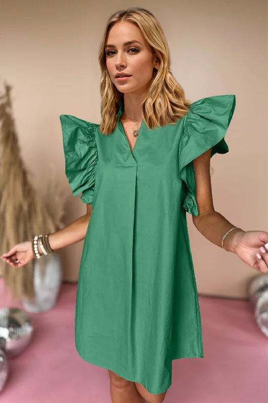 Oh Ruched Johnny Collar Cap Sleeve Mini Dress Fashionable Button-Front Mini Dress