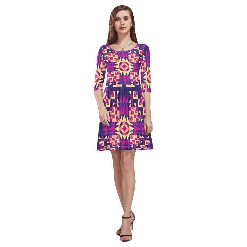 Kaleidoscope Bleu Tethys Half-Sleeve Skater Dress Tunics Winter warm