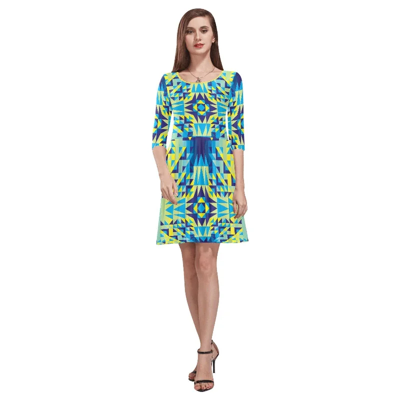 Kaleidoscope Jaune Bleu Tethys Half-Sleeve Skater Dress Tunics Prom sequined