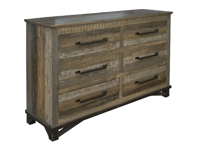 Loft Brown - 6 Drawer Dresser - Two Tone Gray / Brown Tunics Print Colorful