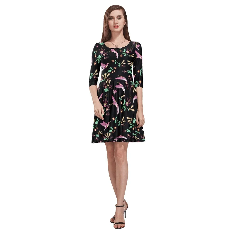 Swift Noir Tethys Half-Sleeve Skater Dress Tunics Silk luxurious