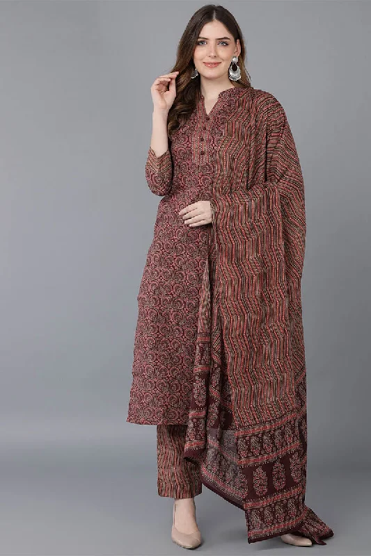 Women's Cotton Blend Printed Kurta Pants With Dupatta - Ahika Trendy Printed Leggings Women's Cotton Blend Printed Kurta Pants With Dupatta - Ahika Trendy Printed Leggings