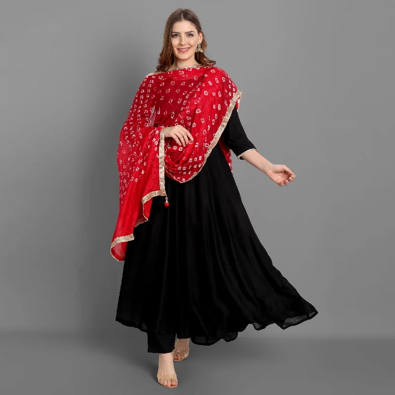 Women's Black Rayon Self Design Gown With Pant And Dupatta - Singni Stylish Casual Pants Women's Black Rayon Self Design Gown With Pant And Dupatta - Singni Stylish Casual Pants