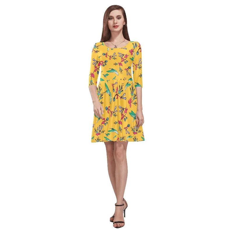 Swift Pastel Yellow Tethys Half-Sleeve Skater Dress Tunics Lace romantic