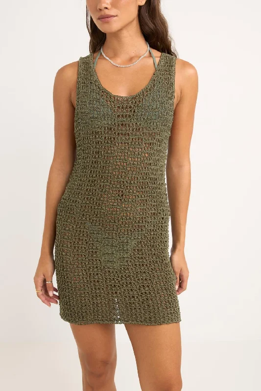 Maddi Scoop Neck Mini Dress Olive Elegant Lace-Up Mini Dress
