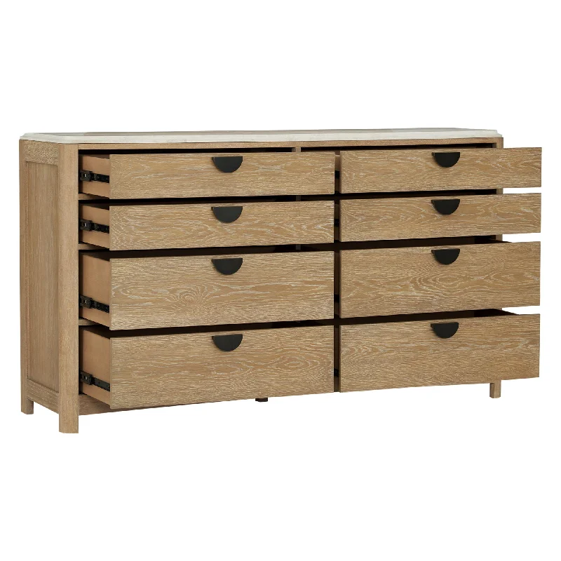 Escape - Bedroom 8 Drawer Dresser - Glazed Natural Oak Square Neckline Feminine