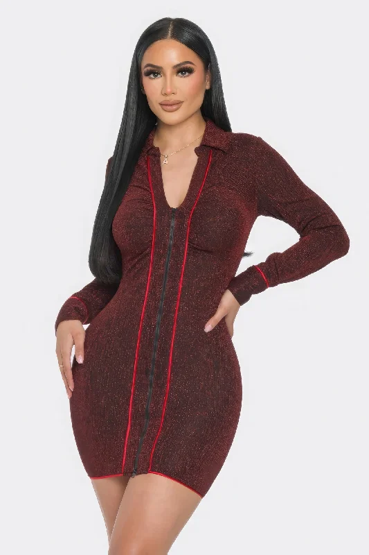 Mock Neck Long Sleeve Mini Dress Comfortable Ruffle Mini Dress