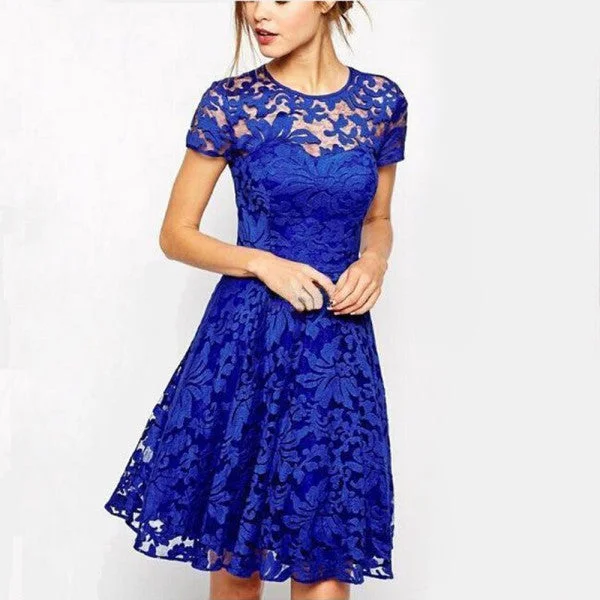 Women Floral Lace Dresses Short Sleeve Party Casual Color Blue Red Black Mini Dress Stylish Sweetheart Mini Dress Women Floral Lace Dresses Short Sleeve Party Casual Color Blue Red Black Mini Dress Stylish Sweetheart Mini Dress