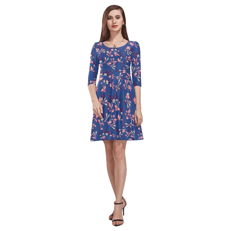 Swift Floral Peach Blue Tethys Half-Sleeve Skater Dress Tunics Modern contemporary