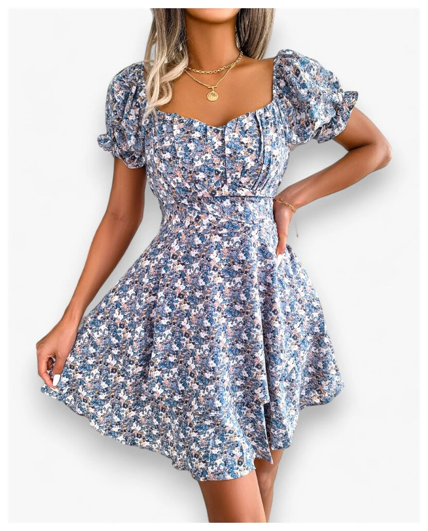 Floral Elegance: Women’s High Waist Swing Mini Dress for Summer Comfortable Ruffle Mini Dress