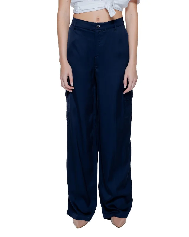 Street One  Women's Wide Leg Cargo Pants Dark Blue Soft Wool Pants