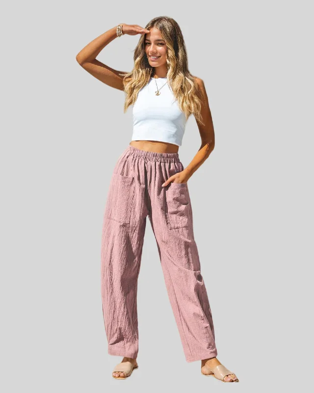 Women's Summer Loose Cotton Linen Banana Pants Stylish Slim Trousers