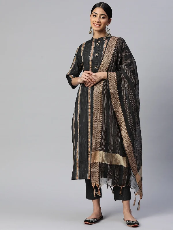 Women's Printed Straight Cotton Blend Black Stitched Kurta Pant With Dupatta - Vbuyz Cozy Lounge Pants Women's Printed Straight Cotton Blend Black Stitched Kurta Pant With Dupatta - Vbuyz Cozy Lounge Pants