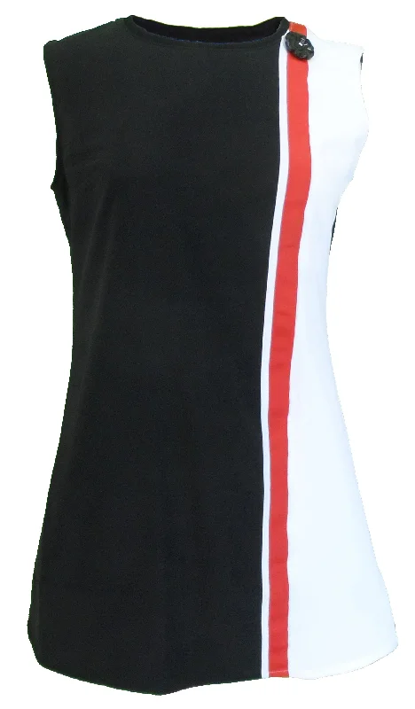 LHM Ladies 60s Retro Mod Vintage Black/White/Red Mini Dress Chic Sleeveless Mini Dress