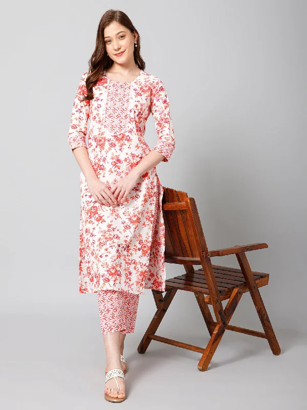 Women's Orange Poly Cotton Kurti With Pant - Dwija Fashion Comfy Zip-Up Pants