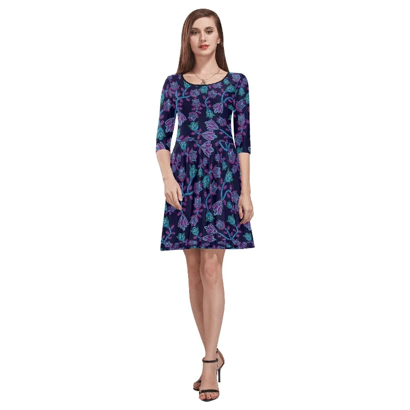 Beaded Blue Nouveau Tethys Half-Sleeve Skater Dress Tunics Polka dots