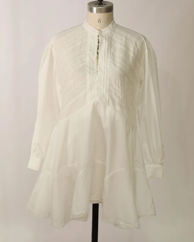 Long Sleeve Flare Mini Dress with Button Down Detailing - White Fashionable Mini Dress with Slits Long Sleeve Flare Mini Dress with Button Down Detailing - White Fashionable Mini Dress with Slits