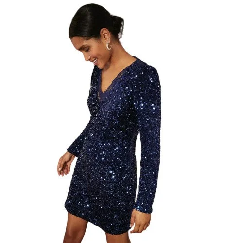 Dorothy Perkins Womens/Ladies Sequin Lace Detail Mini Dress Fashionable Mini Dress with Frills