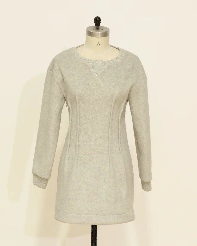 Long Sleeve Fitted Mini Dress - Grey Comfortable Polka Dot Mini Dress