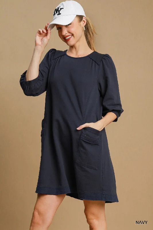 French Terry Mini Dress Trendy Off-Shoulder Dress Mini