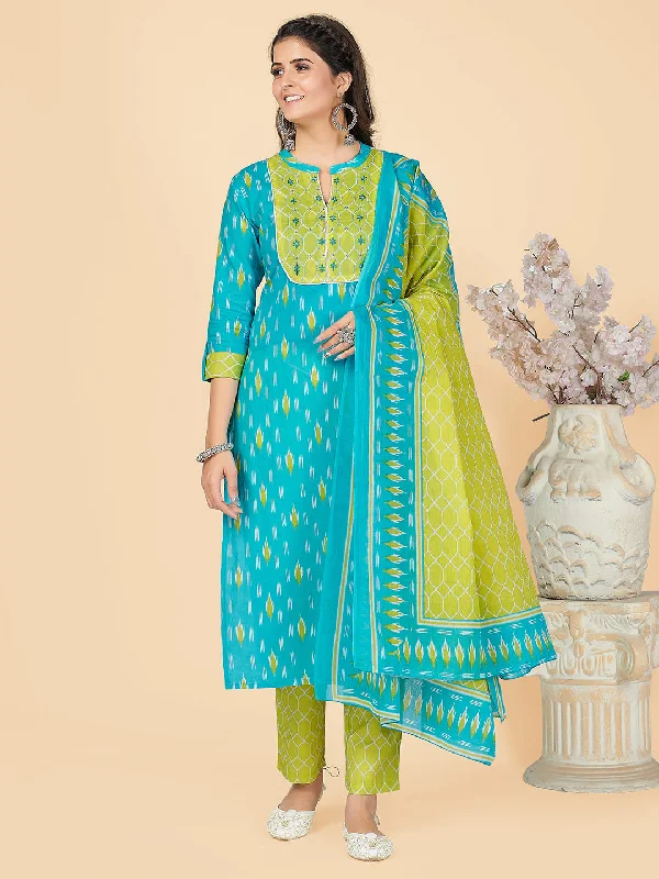 Women's Printed & Embroidered Straight Cotton Sky Blue Stitched Kurta Pant With Dupatta - Vbuyz Comfortable Wide-Leg Pants Women's Printed & Embroidered Straight Cotton Sky Blue Stitched Kurta Pant With Dupatta - Vbuyz Comfortable Wide-Leg Pants