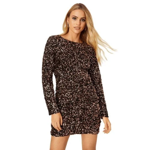 Dorothy Perkins Womens/Ladies Sequin Velvet Ruched Mini Dress Trendy A-Line Mini Dress