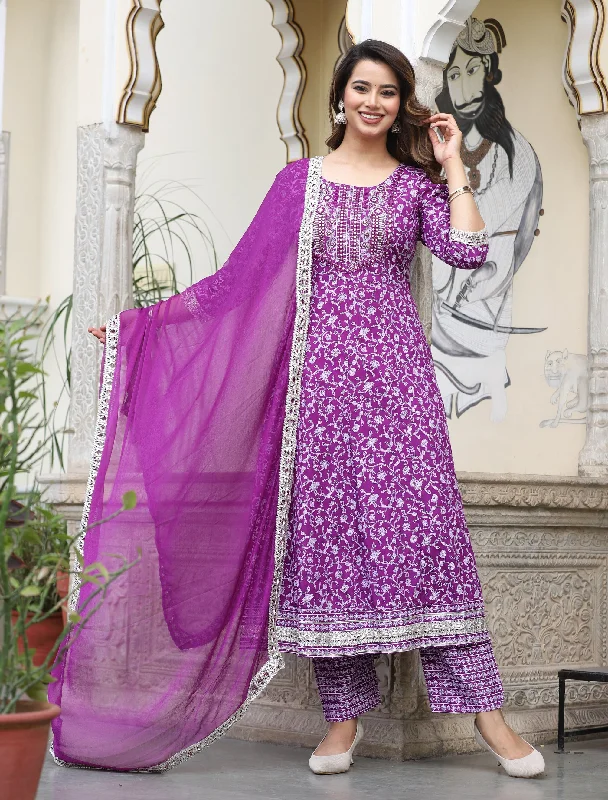 Women's Anarkali Rayon Printed Embroidered Kurta With Pants And Dupatta - Singni Cozy Fitted Pants Women's Anarkali Rayon Printed Embroidered Kurta With Pants And Dupatta - Singni Cozy Fitted Pants