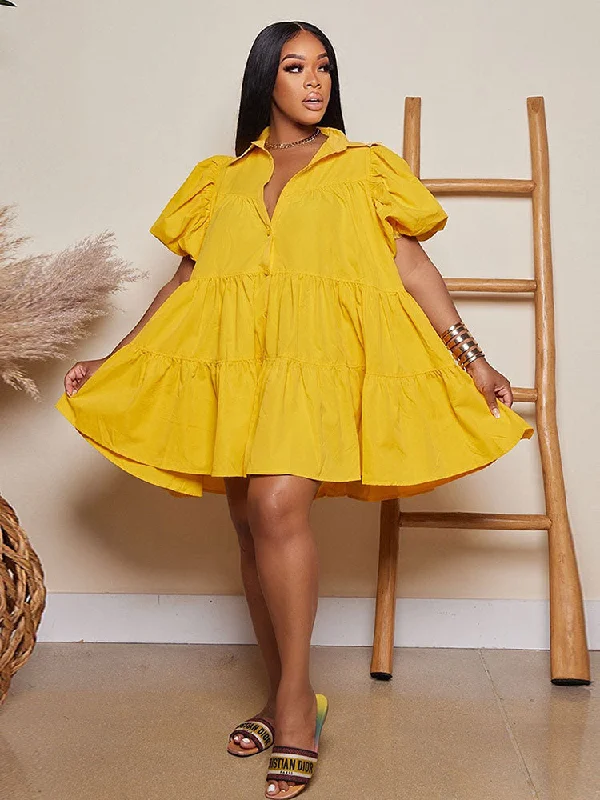 Puff Sleeve Tiered Mini Dresses Trendy Mesh Mini Dress