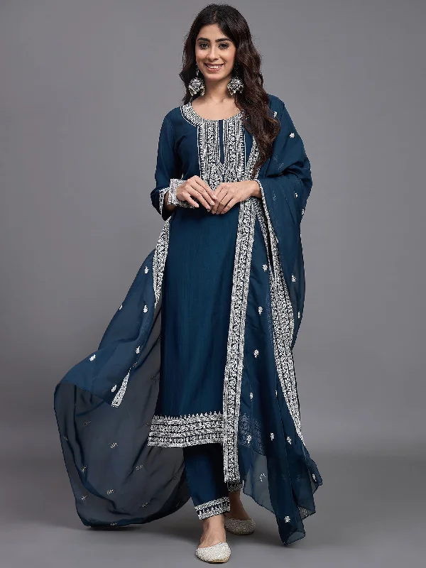 Women's Morepeach Silk Embroidered Kurta And Pant Set With Dupatta - Alvami Chic Slim Fit Pants Women's Morepeach Silk Embroidered Kurta And Pant Set With Dupatta - Alvami Chic Slim Fit Pants