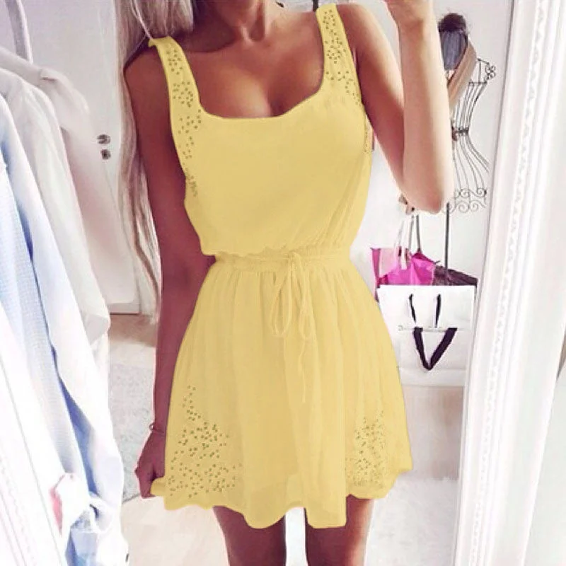 Lovesky Summer White And Yellow Pink Women Casual Dresses Sleeveless Cocktail Short Mini Dress Fashionable Off-Shoulder Mini Dress