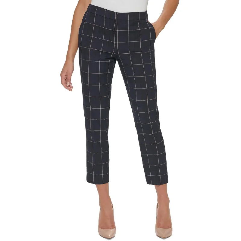Womens Elastic Waist Button Ankle Pants Slim Fit Casual Pants