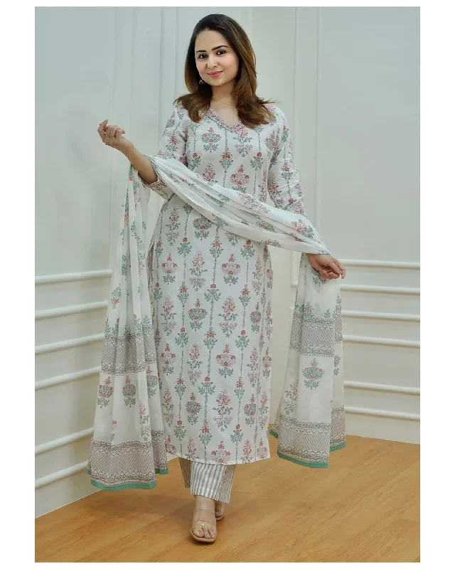 Women's White Printed Viscose Rayon Kurta And Pant Set - Alvami Classic Bootcut Trousers Women's White Printed Viscose Rayon Kurta And Pant Set - Alvami Classic Bootcut Trousers