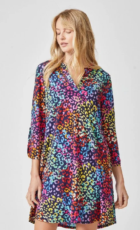 Scarlett Navy Multi Dress Turtleneck Neckline Stylish