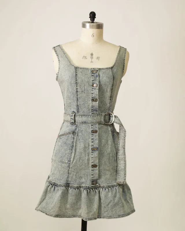 Reunite Denim Mini Dress - Stonewash Fashionable Party Mini Dress