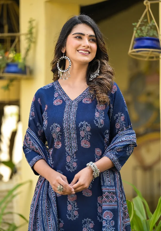 Women's Blue Printed Viscose Rayon Kurta, Pant And Dupatta Set - Alvami Chic Checkered Pants Women's Blue Printed Viscose Rayon Kurta, Pant And Dupatta Set - Alvami Chic Checkered Pants