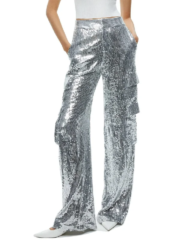Alice + Olivia Hayes Sequin Wide Leg Cargo Pant Elegant Wool Trousers
