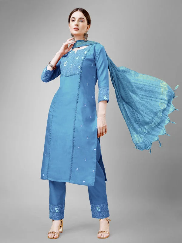 Women's Embroidered Cotton Blend Kurta Pant Dupatta Set - Malishka Export Slim-Fit Leggings Women's Embroidered Cotton Blend Kurta Pant Dupatta Set - Malishka Export Slim-Fit Leggings