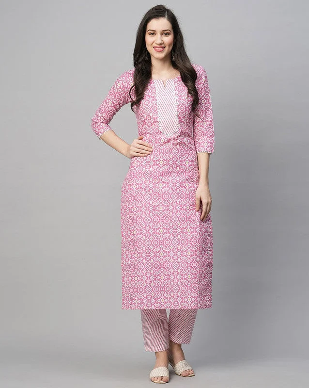 Women's Printed Pink Cotton Blend Kurta Pant Set - Malishka Export Comfortable Maternity Pants Women's Printed Pink Cotton Blend Kurta Pant Set - Malishka Export Comfortable Maternity Pants