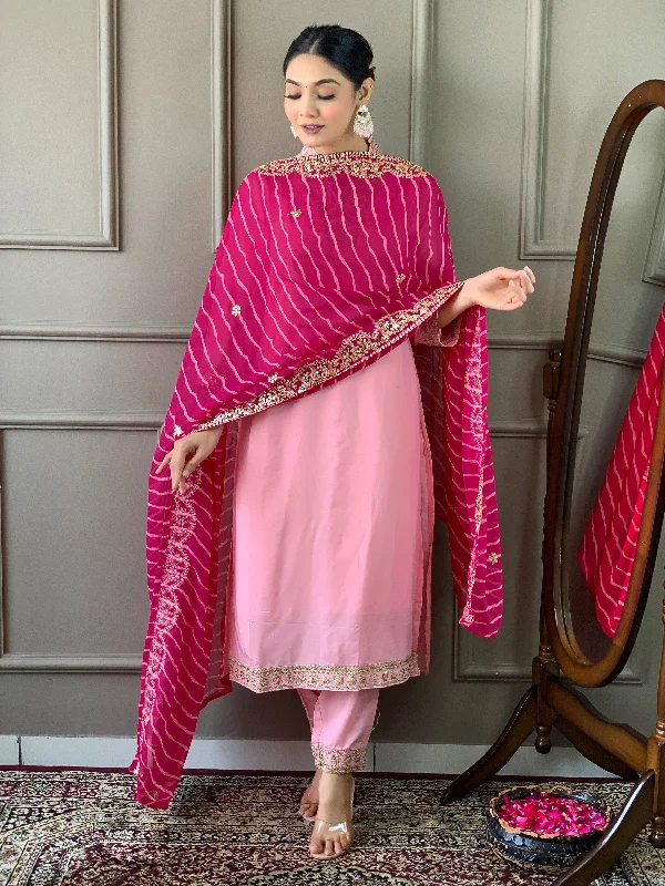 Women's Pink Viscose Silk Blend Embroidery Worked Kurta With Pant And Duppata Set - Dwija Fashion Modern Bootcut Pants Women's Pink Viscose Silk Blend Embroidery Worked Kurta With Pant And Duppata Set - Dwija Fashion Modern Bootcut Pants