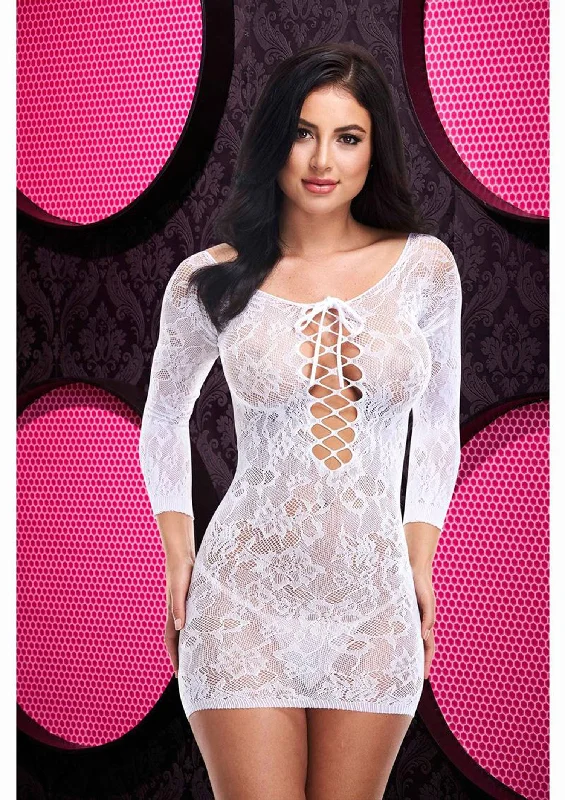 Lace Off the Shoulder Mini Dress in White Fashionable Boho-Chic Mini Dress