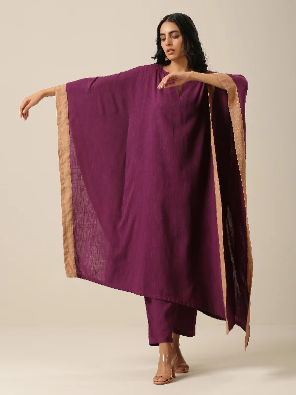 Women's Plum Purple Slub Texture High Low Kaftan Pant Set - Truebrowns USA Chic Checkered Pants Women's Plum Purple Slub Texture High Low Kaftan Pant Set - Truebrowns USA Chic Checkered Pants