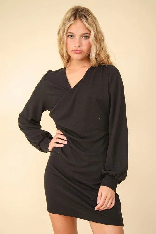 VERY J Ruched Detail Bodycon Mini Dress In Black Comfortable Shift Mini Dress