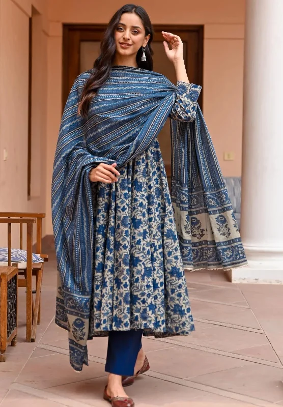 Women'S Party Wear Flower Printed Kurta With Pant And Duppata Set - Dwija Fashion Trendy High-Waist Trousers Women'S Party Wear Flower Printed Kurta With Pant And Duppata Set - Dwija Fashion Trendy High-Waist Trousers