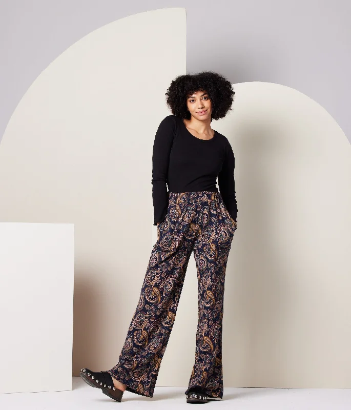 Thorn Pant - Dark Blue Paisley Comfortable Wide-Leg Pants