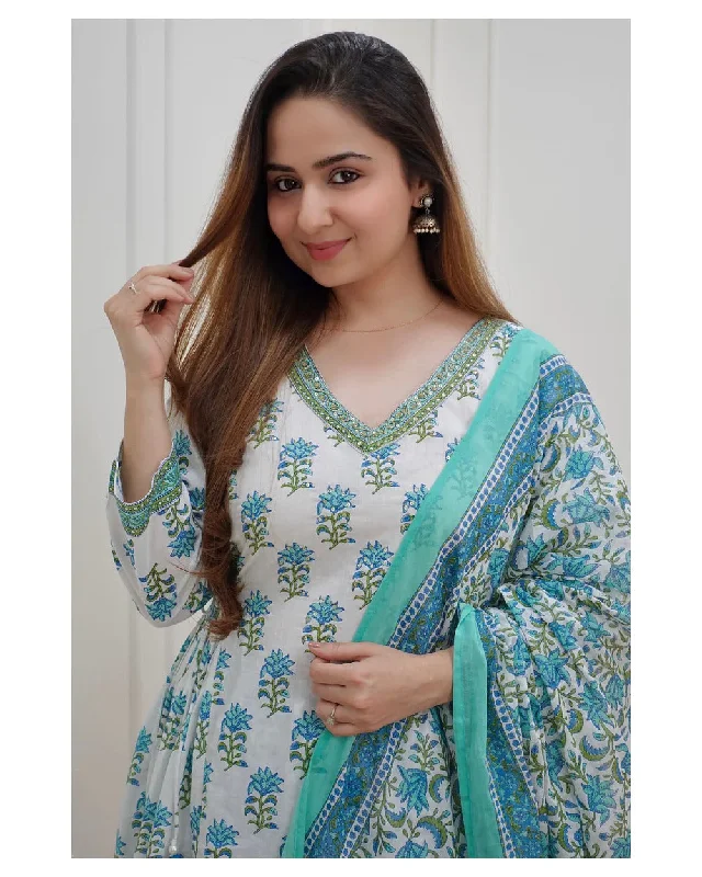 Women's White Printed Pure Cotton Kurta And Pant Set - Alvami Stylish Slim Trousers