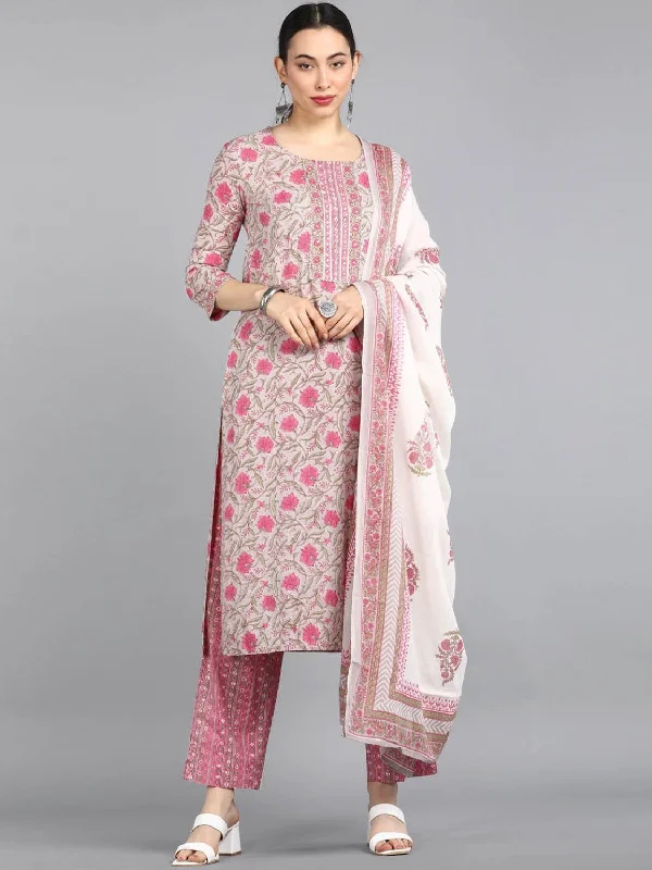 Women's Cotton Blend Printed Kurta Pants And Dupatta Set - Ahika Soft Stretch Trousers Women's Cotton Blend Printed Kurta Pants And Dupatta Set - Ahika Soft Stretch Trousers