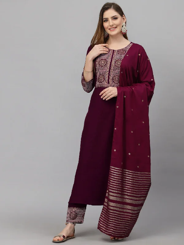 Women's Purple Printed Cotton Blend Kurta And Pant Set - Alvami Comfortable Jogging Pants Women's Purple Printed Cotton Blend Kurta And Pant Set - Alvami Comfortable Jogging Pants