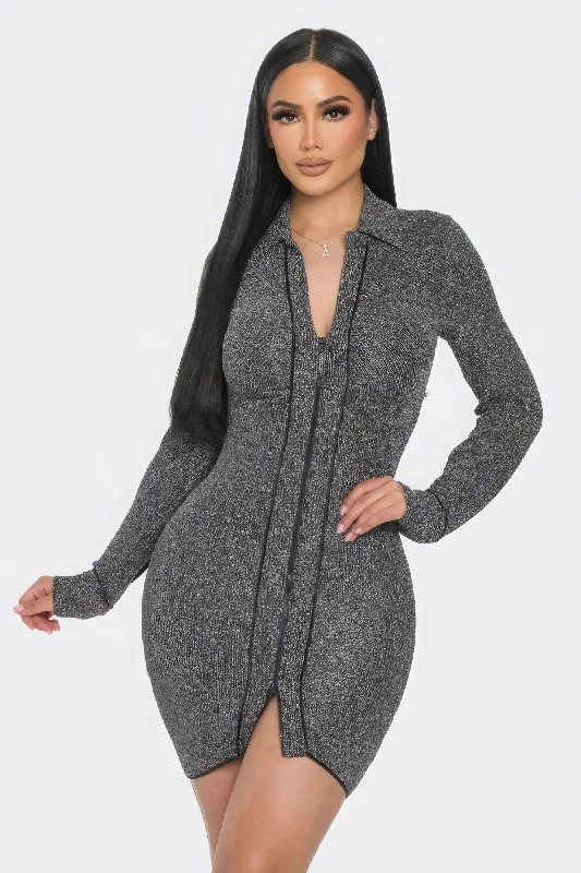 Mock Neck Long Sleeve Mini Dress Trendy Mesh Mini Dress