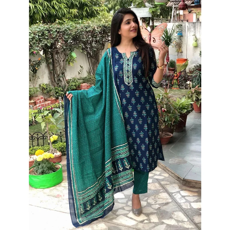 Women's Blue Printed Viscose Rayon Kurta And Pant Set - Alvami Trendy Wide-Legged Trousers Women's Blue Printed Viscose Rayon Kurta And Pant Set - Alvami Trendy Wide-Legged Trousers