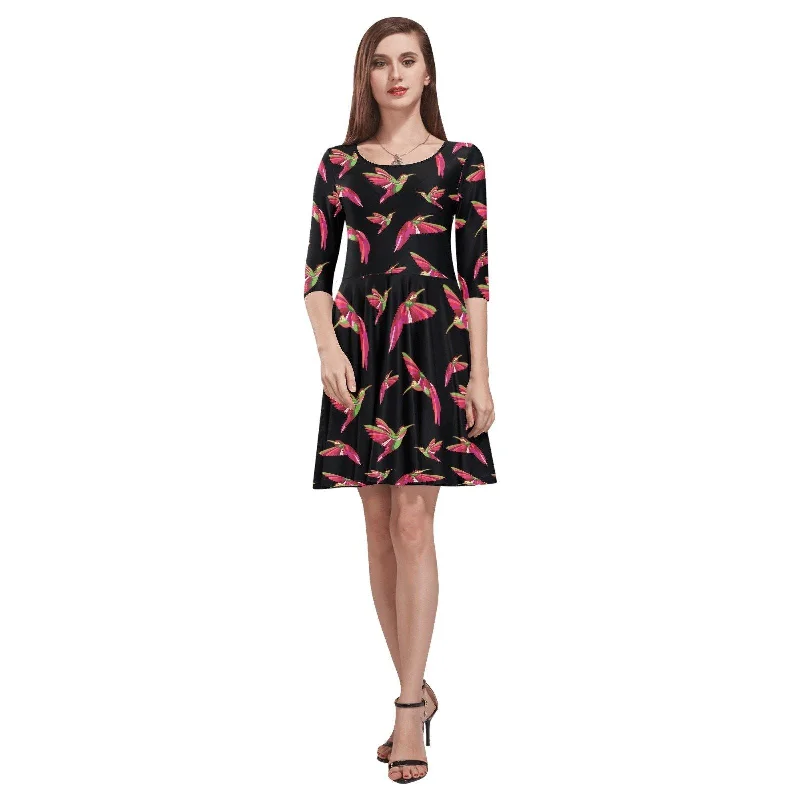 Red Swift Colourful Black Tethys Half-Sleeve Skater Dress Tunics Leisure comfortable